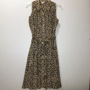 Nanette Lepore SZ 2 Leopard Print Button Front Tie Yellow Black Dress Mob Wife
